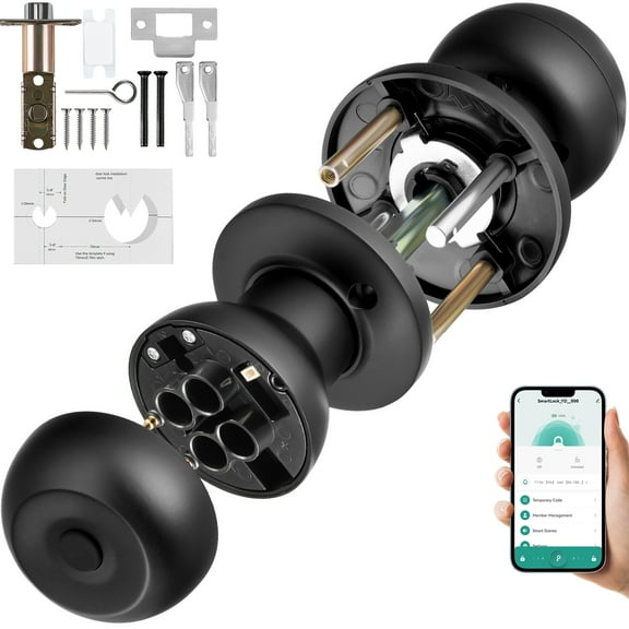 KFFKFF Intelligent Door Handle, Bluetooth Enabled Biometric Lock, Fingerprint-Activated Lock with Mobile App Management, Simple Setup Door Security, Ideal for Residential Rooms, Storage Areas