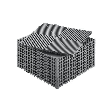 KFFKFF Interlocking Drainage Mat, 12” x 12” Modular Cushion, 12 Pcs Connectable Non-Slip Gray PP Floor Tiles, Suitable for Garage, Garden, Kitchen, Shower, and Outdoor Use
