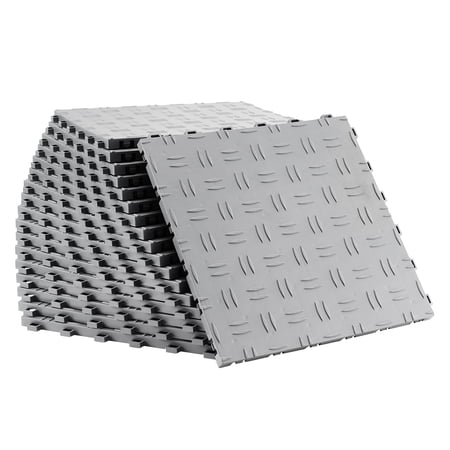 KFFKFF Interlocking Garage Floor Tiles, 12 x 12 x 0.53 inch, Pack of 50, Non-Slip Double-Sided Textured Flooring for Garages, Basements, and Workshops, Silver