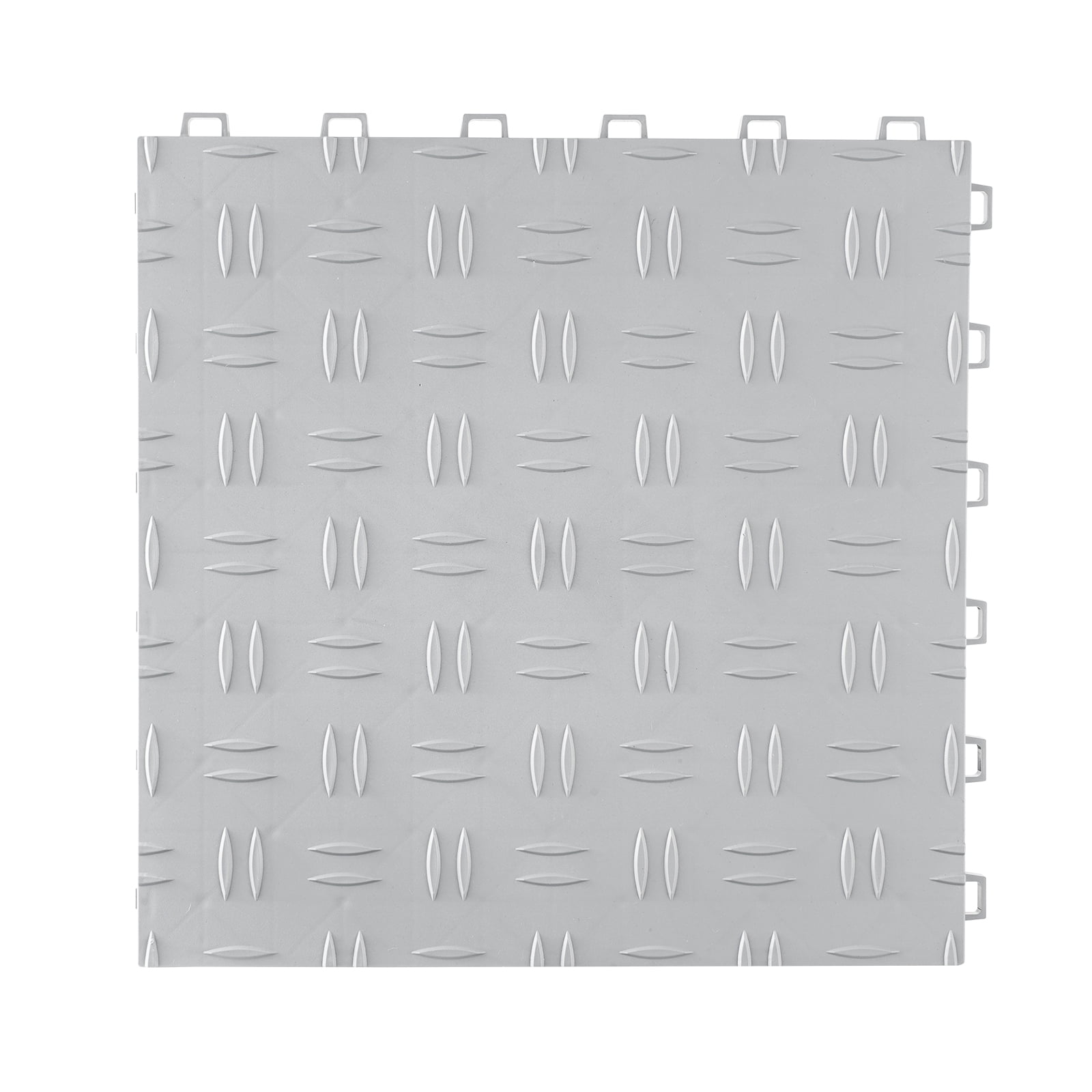 KFFKFF Interlocking Garage Tiles, Dimensions of 12 x 12 x 0.53 inch in a Pack of 50, Garage Floor Tiles with Dual-Sided Texture, Ideal for Garages, Basements, and Repair Shops, Silver