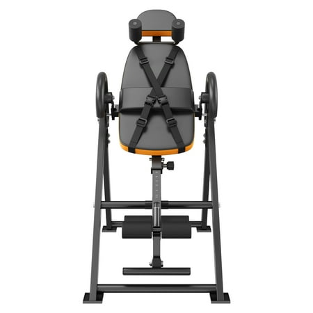 KFFKFF Inversion Table, Supports up to 300lbs, Durable Back Stretching Device, Includes Headrest, Ankle Security, and Adjustable Safety Belt, in Orange/Black