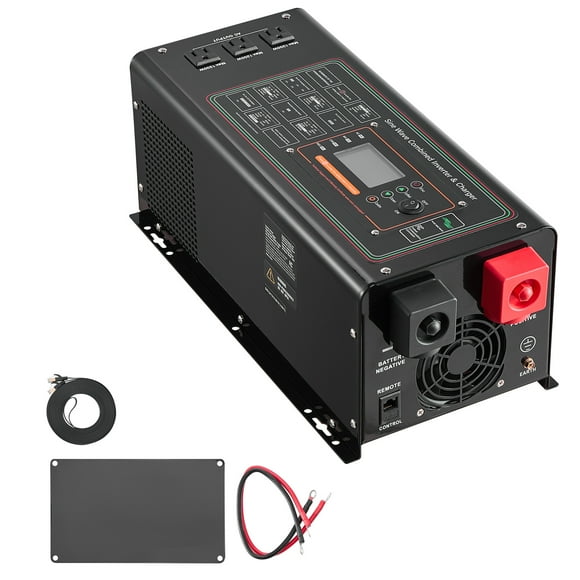 KFFKFF Inverter Charger with Pure Sine Wave, 3000 Watt Capacity, Converts DC 24V to AC 120V, Equipped with LCD Display and Remote Control, Suitable for Off-Grid Solar RV Boat Home