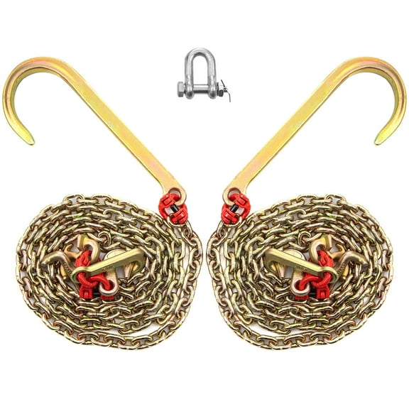 KFFKFF J Hook Chain, 5/16 in x 10 ft Bridle Tow Chain, Grade 80 Bridle Transport Chain, Alloy Steel Chain with 2 J Hooks, 9260 Lbs Break Strength Tow Hooks for Trucks, J Hooks Towing Straps 2PCS