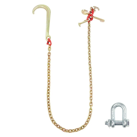 KFFKFF J Hook Chain, 5/16" x 6' G80 with a 15" Shank, RTJ Cluster & Grab Hook, 5400 lbs Load Capacity, Durable Tow Chain for Wrecker, Recovery, and Trailer Towing