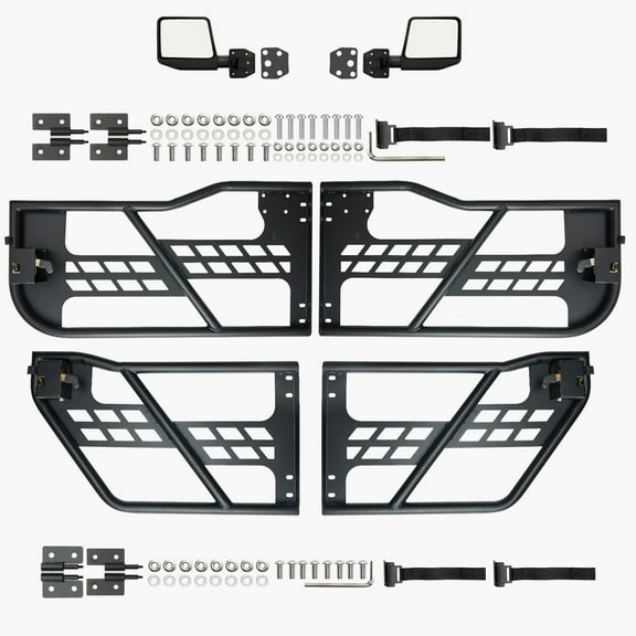 KFFKFF Jeep Tube Doors, Quad-Door, Safari Style Jeep Cylinder Door with DOT Approved Side View Mirrors, Jeep Doors with Cushioned Pads & Reinforced Steel Tube, Suitable for 2007-2018 Jeep Wrangler JK