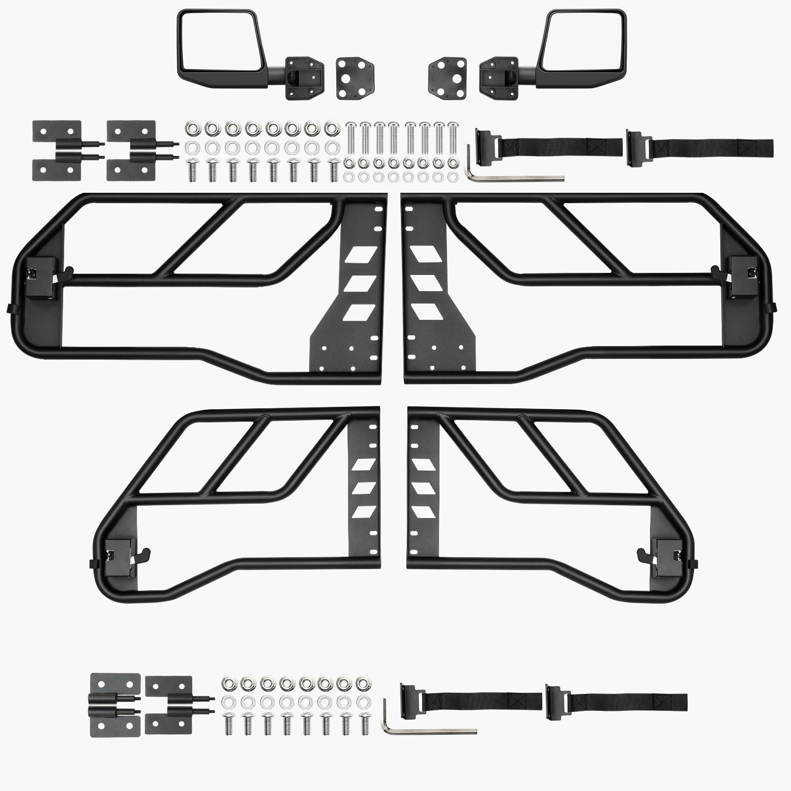 KFFKFF Jeep Tubular Doors, Quad-Door, Exploration Design Jeep Cylinder Door with DOT Approved Side View Mirrors, Jeep Entrances with Side Mirrors for 2018-2024 Jeep Wrangler JL & 2020-2024