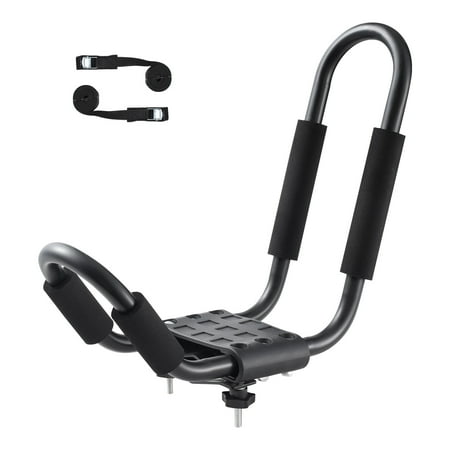KFFKFF Kayak Car Rack, Set of 2 J-Bars, Cushioned Roof Rack, Upper Position Securing Strap, Transporter for Kayak, Surfboard, Canoe, SUP, Snowboard, Installation on Automobile, SUV, Truck