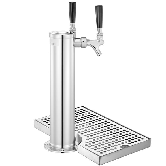 KFFKFF Kegerator Tower Set, Two-Tap Beverage Modification System, Metallic Keg Beverage Tower Distributor with Double Meter CGA320 Controller & D-Model Keg Connector, Beverage Spill Tray