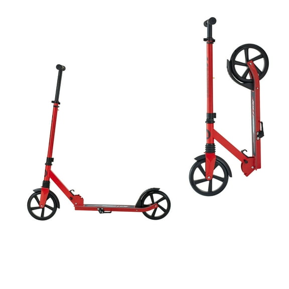 KFFKFF Kick Scooter for Kids Ages 8+, Teens & Adults, 2-Wheel Scooter with Adjustable Handlebar, Sturdy Non-Slip Deck, Foldable Design for Boys & Girls up to 220 lbs, Red and Black