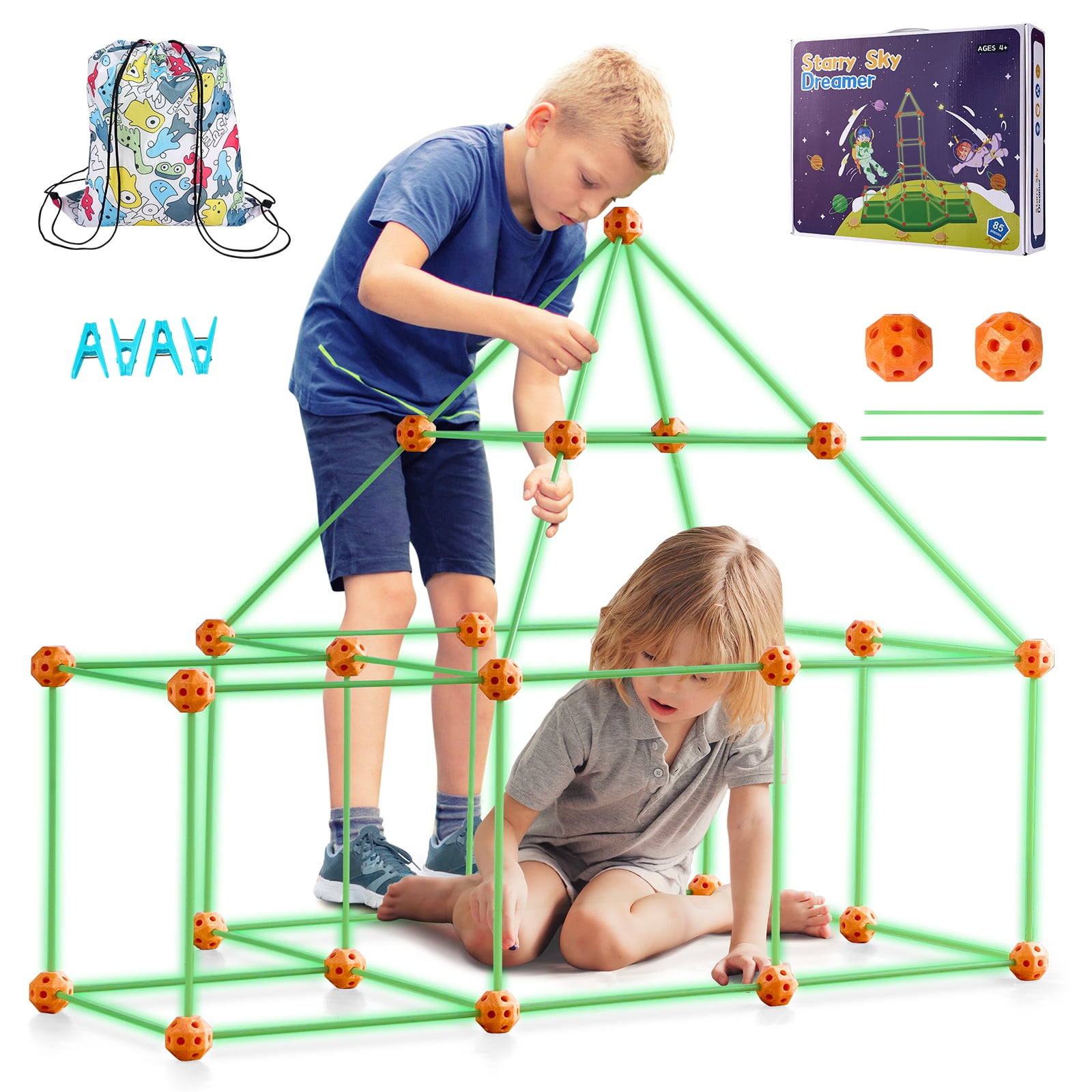 KFFKFF Kids' Fort Construction Kit, 85 Pieces that Shine at Night