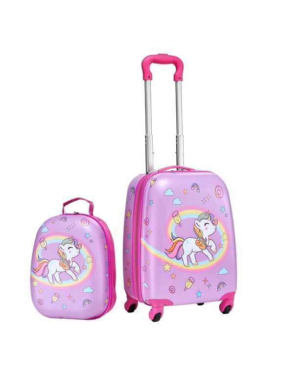 Kids Luggage Set, 2-Piece, 18-Inch Hard-Shell Rolling Suitcase with Backpack, Unicorn Design, Travel Carry-On for Children, Ideal Gift for Holidays and Birthdays, Airline Compatible