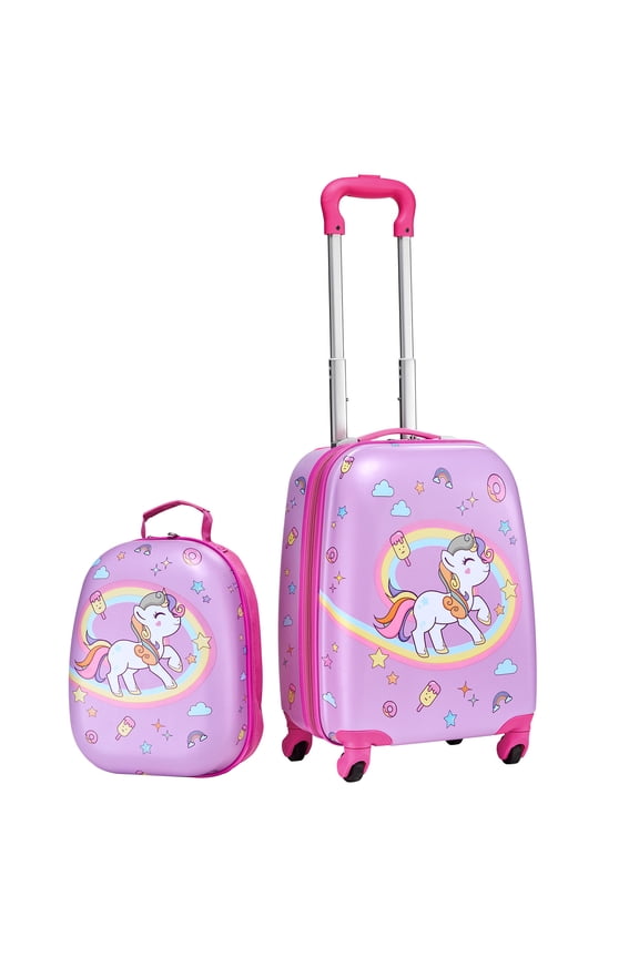Kids Luggage Set, 2-Piece, 18-Inch Hard-Shell Rolling Suitcase with Backpack, Unicorn Design, Travel Carry-On for Children, Ideal Gift for Holidays and Birthdays, Airline Compatible