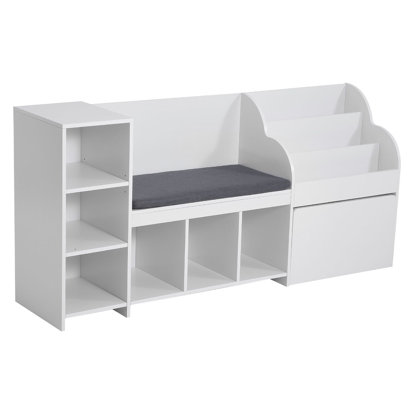 KFFKFF Kids Bench with Storage Rack, Large Toy Organizer with Multiple Functional Area for Playroom, Living Room, or Entryway, White