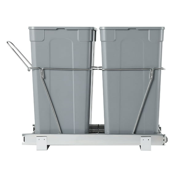 KFFKFF Kitchen Cabinet Pullout Waste Bins, 35 QT x2 Dual Under Sink Trash and Recycling Bins, Under Counter Garbage Storage, Equipped with Sturdy Metal Full Extension Slide Mechanism and Handle