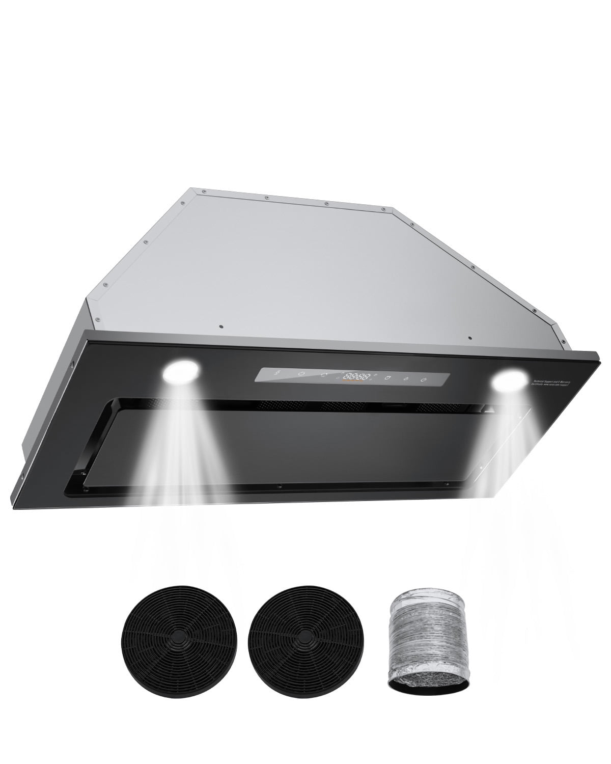 KFFKFF Kitchen Exhaust System, 30 Inch Integrated Stove Ventilation, 800CFM in Stainless Steel, Featuring Motion & Touch Activation, LED Illumination, Baffle Filters, 4-Speed Fan