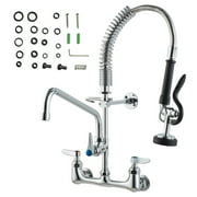 KFFKFF Kitchen Faucet with Pull Down Sprayer, Wall Mount Kitchen Brass Faucet 21" Height, 8" Mounting Space, Features 12" Swivel Spout & Pull-Out Spray, Fits Single to Triple Basin Sinks