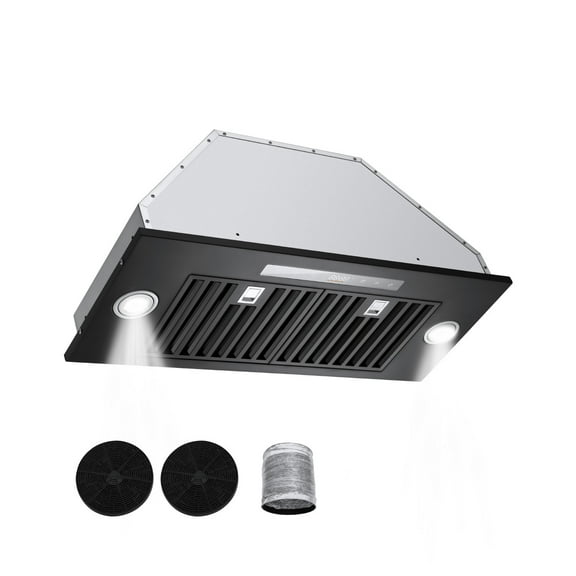KFFKFF Kitchen Hood Insert, 30 Inch Integrated Ventilation System, 800CFM Stainless Steel Cooker Hood, Featuring Motion & Touch Operation, LED Illumination, Baffle Filters, Quad-Speed Exhaust Fan