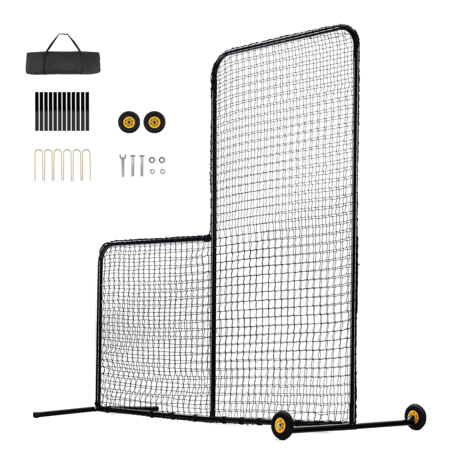KFFKFF L Screen for Baseball, 7x7 ft Softball Protective Screen, Mobile Batting Screen with Bag, Wheels, and Ground Stakes, Durable Pitcher's Safety Net