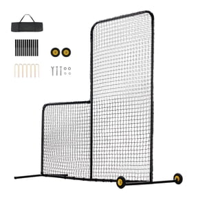 KFFKFF L Screen for Baseball, 7x7 ft Softball Protective Screen, Mobile Batting Screen with Bag, Wheels, and Ground Stakes, Durable Pitcher's Safety Net