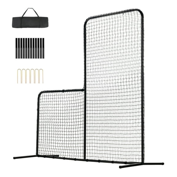 KFFKFF L Screen for Baseball Batting Cage, Safety Screen Measuring 7x7 ft for Baseball and Softball, Portable Body Protector Batting Screen with Ground Stakes and Carry Bag