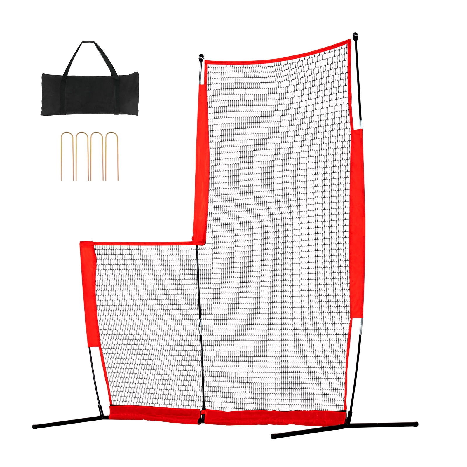 KFFKFF L Screen for Batting Practice, 7x7 ft Safety Net for Baseball & Softball, Portable Protector Screen with Carrying Case & Ground Anchors, Pitchers Protective Pitching Net