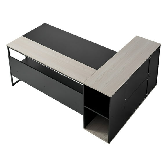 KFFKFF L-Shaped Office Desk with Storage Cabinet and Drawers, Spacious Wooden Workstation with CPU Stand, Durable Design Supporting Up to 350 lbs, Simple Assembly for Work, Study, or Writing