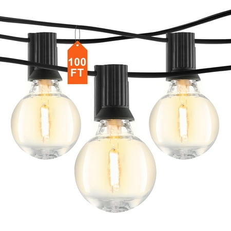 KFFKFF LED Exterior Illumination Strings, 100FT, 2700K Adjustable Brightness Terrace Lights featuring 50 G40 Durable Bulbs with E12 Socket Base, Water-Resistant Suspended Lights for Veranda, Backyard