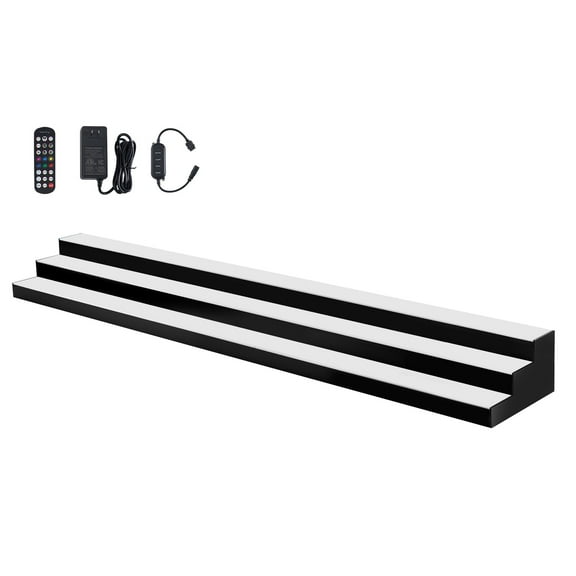 KFFKFF LED Lighted Liquor Bottle Display, 3-Tier 70 Inch, Illuminated Home Bar Shelf with RF Remote & App Control, 7 Static Colors, Acrylic Whiskey Shelf for 52 Bottles, Powered by Adapter Only