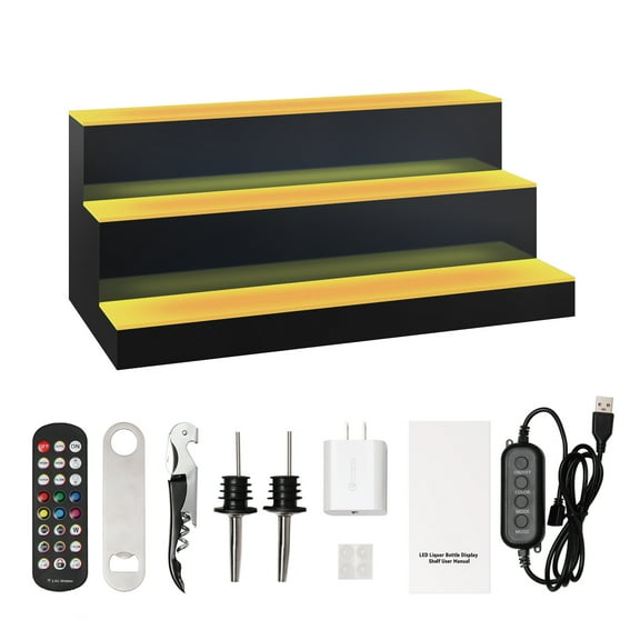 KFFKFF LED Lighted Liquor Bottle Display Bar Shelf RF & App Control 24" 3-Step