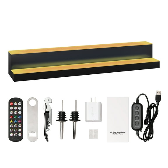 KFFKFF LED Lighted Liquor Bottle Display Bar Shelf RF & App Control 40" 2-Step