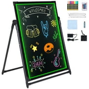 KFFKFF LED-Lit Notice Board, 32"x24" Erasable Luminous Sign Board with Neon Radiance, Menu Showcase with 8 Vibrant Chalk Markers and Remote Control, Adheres to Safety Regulations