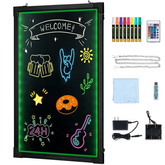 KFFKFF LED Message Writing Board Illuminated Chalkboard with Accessories Included