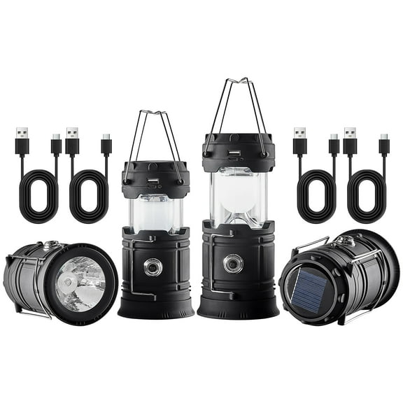 KFFKFF LED Outdoor Lanterns, Quad Pack, Solar & USB Rechargeable, Compact and Durable, Doubles as Power Bank, Ideal for Trekking, Storm Emergencies, Power Failures, Angling