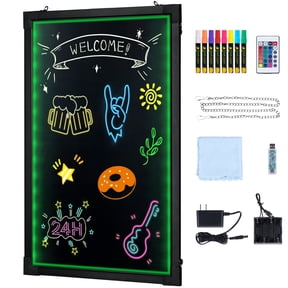 KFFKFF LED Scribble Board, 16"x12" Wipeable Illuminated Chalkboard, Neon Style Menu Display Board, Sketching Board with 8 Bright Chalk Markers and Remote Control, Suitable for Home, Wedding, Store