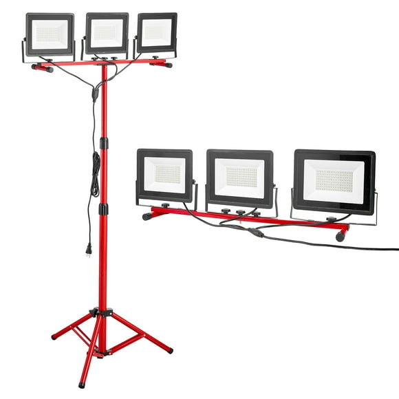 KFFKFF LED Work Light with Stand, 15000 Lumens, Three-Head Portable Light with Separate Switches, Tripod Base, 10.83 ft Power Cable, Suitable for Indoor and Outdoor Construction Sites