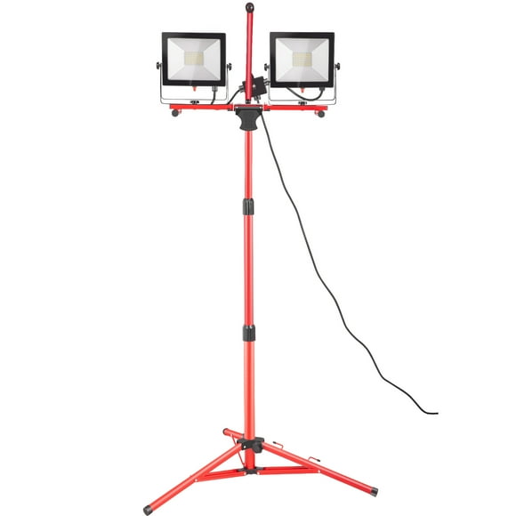 KFFKFF LED work Light (with stand), 10,000 lumens double headed LED work light with 27.6"-68.1" adjustable folding tripod stand, IP65 waterproof LED tripod work light, 5000 Kelvin color temperature