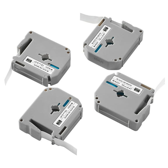KFFKFF Label Maker Tape, 4 Pack, 0.47 in / 12 mm Black on White Label Cartridge Compatible with Multiple Brother Labeling Devices, Sturdy and Long-Lasting, Water-Resistant