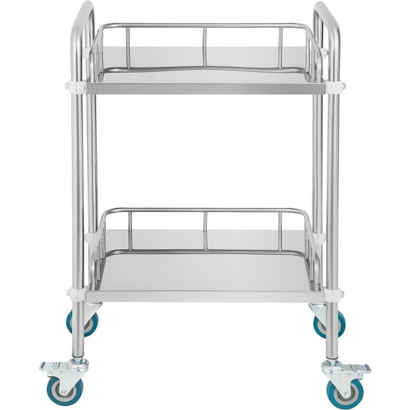 KFFKFF Laboratory Mobile Trolley, Dual-Shelf Metallic Transport Trolley, Laboratory Service Trolley with Rotating Wheels, Dental Equipment Trolley for Clinic, Laboratory, 15.16"x21.57"x34.06"