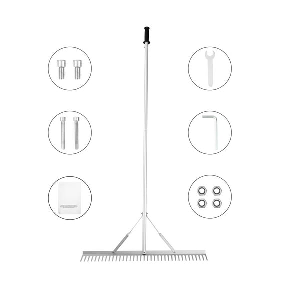 KFFKFF Landscaping Tool, 36" Aluminum Rake Head, Aquatic Weed Rake with 75" Extended Handle, Ideal for Soil Aeration, Lawn Maintenance, Clearing Lake, Garden, and Pond