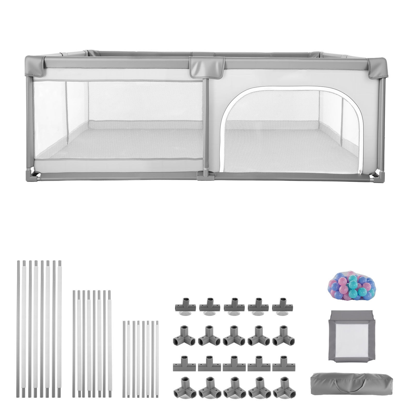 KFFKFF Large Baby Playpen, 78.7″ x 58.7″ Play Yard for Toddlers, Indoor/Outdoor Baby Fence with 50 Ocean Balls, Zippered Door & Breathable Mesh, Safe Activity Center for Babies and Toddlers