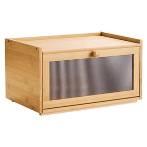 KFFKFF Large Capacity Bamboo Bread Storage Box for Kitchen Counter, Wooden Organizer for Homemade Bread with Acrylic Wavy Door, Natural Farmhouse Design