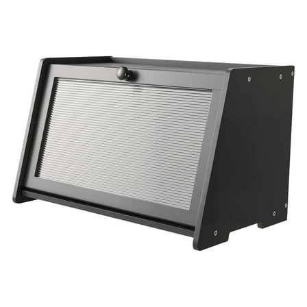 KFFKFF Large Capacity Bamboo Bread Storage Box for Kitchen Counter, Wooden Organizer for Homemade Bread with Acrylic Wavy Door Panel, Black