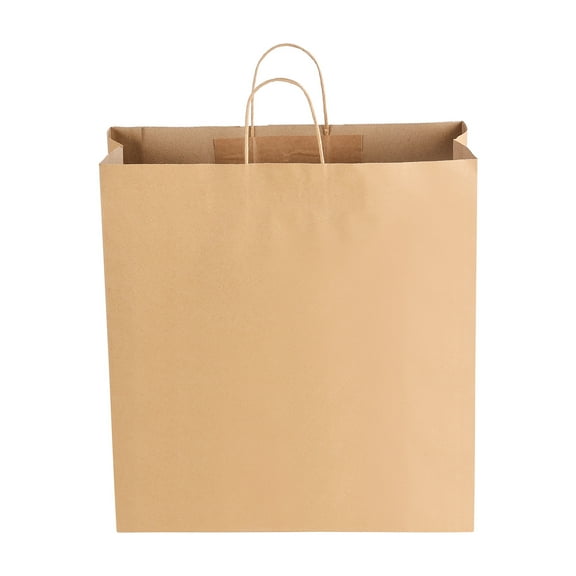 KFFKFF Large Kraft Paper Bags with Handles, 100-Pack, 18 x 7 x 19 Inches, Durable Recycled Grocery Bags for Parties, Events, Business, and More, Brown