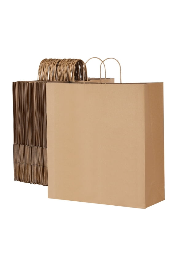 Large Kraft Paper Bags with Handles, 100-Pack, 18 x 7 x 19 Inches, Durable Recycled Grocery Bags for Parties, Events, Business, and More, Brown