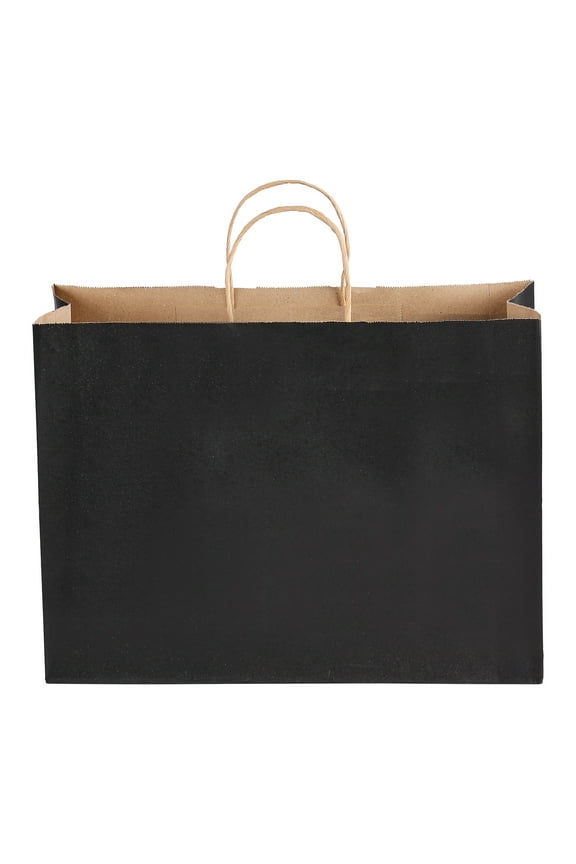 Large Kraft Paper Bags with Handles, 50-Pack 16 x 6 x 12 in, Durable Recycled Grocery Bags, Multipurpose Take-Out Sacks for Events, Parties, Business, and More, Black