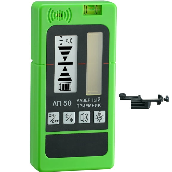 KFFKFF Laser Sensor, Operational Span of 197 ft, Detector for Pulsing Line Lasers with Green and Red Beams, Adjustable Audio & Dual LCD Screen & Integrated Spirit Level with Clamp