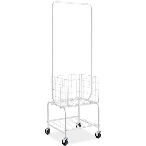 KFFKFF Laundry Cart, Laundry Basket with Wheel and Adjustable Clothes Hanger, Height Adjustable Laundry Butler with Basket