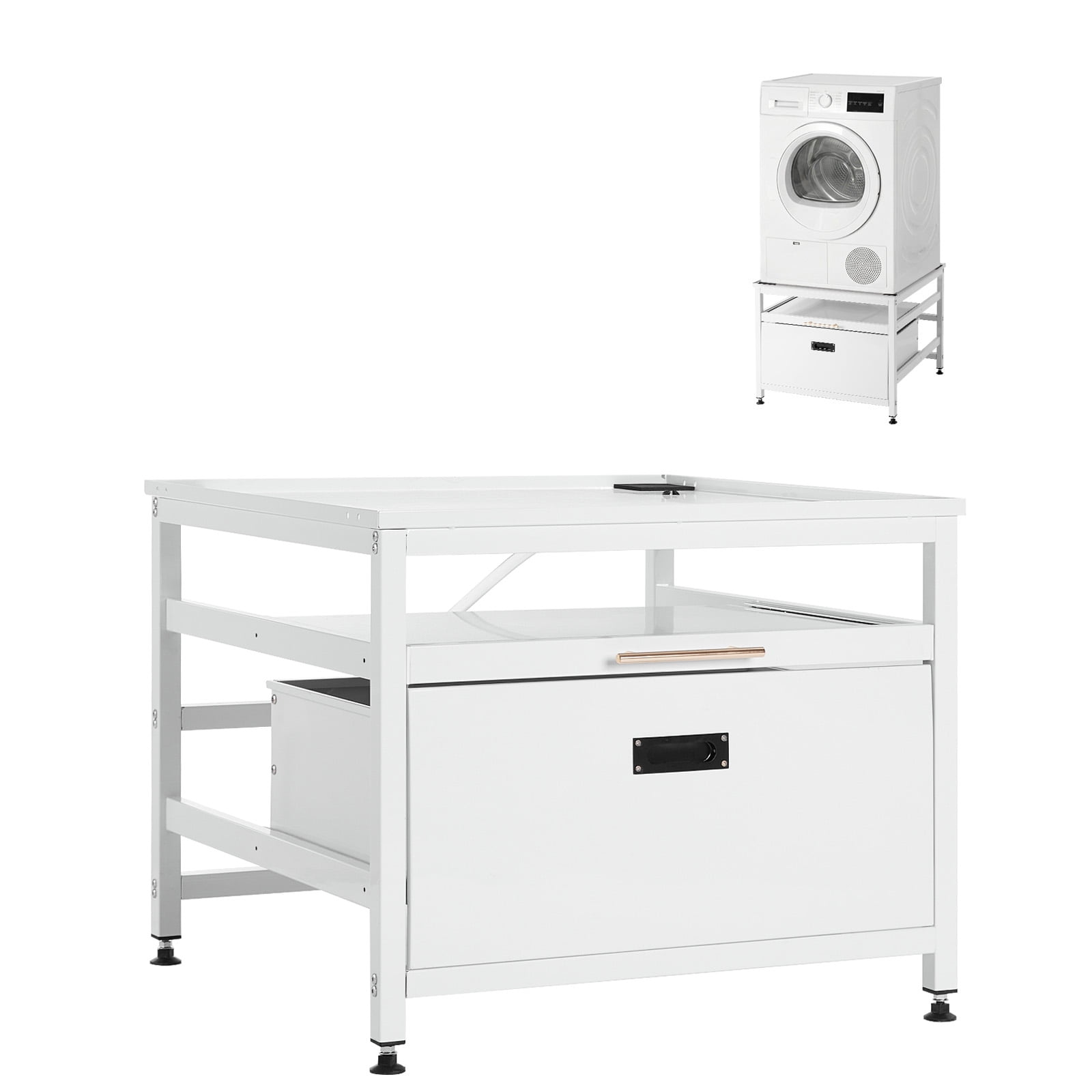 KFFKFF Laundry Pedestal, 23-inch Height, 29 x 29-inch Stand for Washer and Dryer with Pull-out Tray and Storage, 700 lbs Capacity, Non-Slip Feet, Universal Fit, White