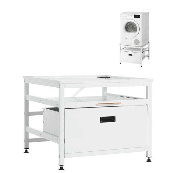 KFFKFF Laundry Pedestal, 23-inch Height, 29 x 29-inch Stand for Washer and Dryer with Pull-out Tray and Storage, 700 lbs Capacity, Non-Slip Feet, Universal Fit, White