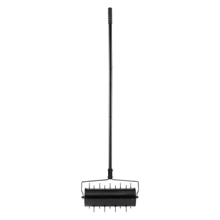 KFFKFF Lawn Aerator Roller, 18-inch Sturdy Manual Aerator for Lawns with Removable Handle and 27 Iron Spikes, Rolling Soil Aeration Device for Garden Patio Yard and Dense Turf, Black